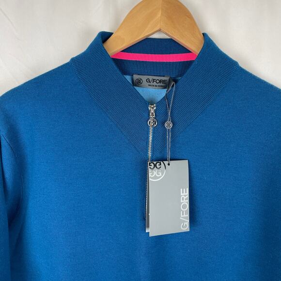G/Fore Men's V-Neck Merino Wool Quarter Zip Sweater Petrol G4MS23S200 Size M - Picture 2 of 10